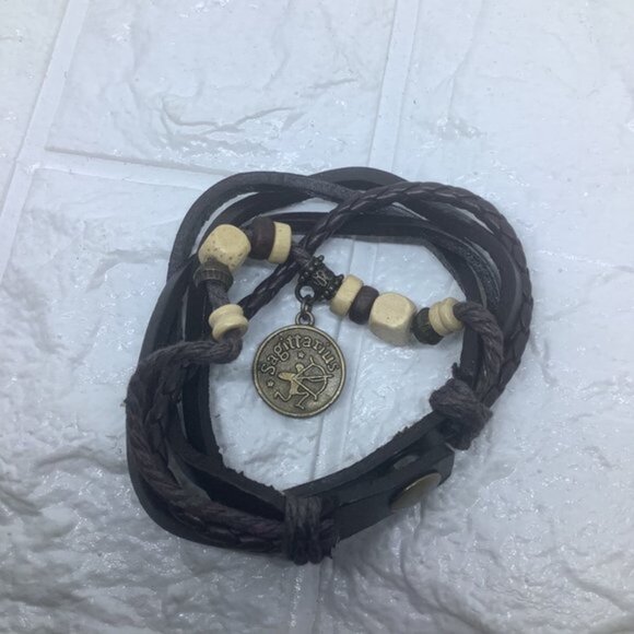 Multi Layer Braided Faux Leather Unisex Bracelet - Sagittarius - Picture 2 of 7